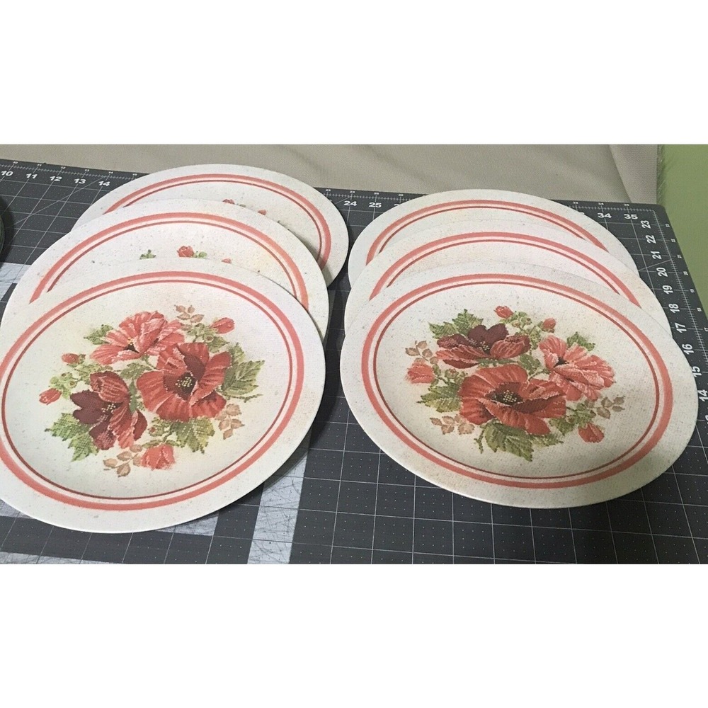 National Home Products‎ Artisan Ware Melamine Red Floral Plate 10" Granny Core